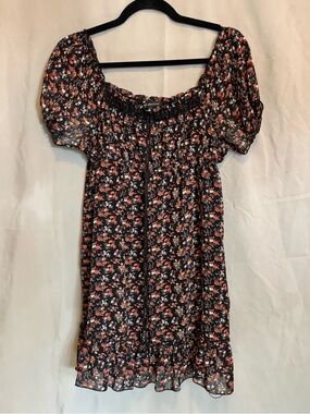 Urban Behavior Black Mini Dress with Coral Floral Print